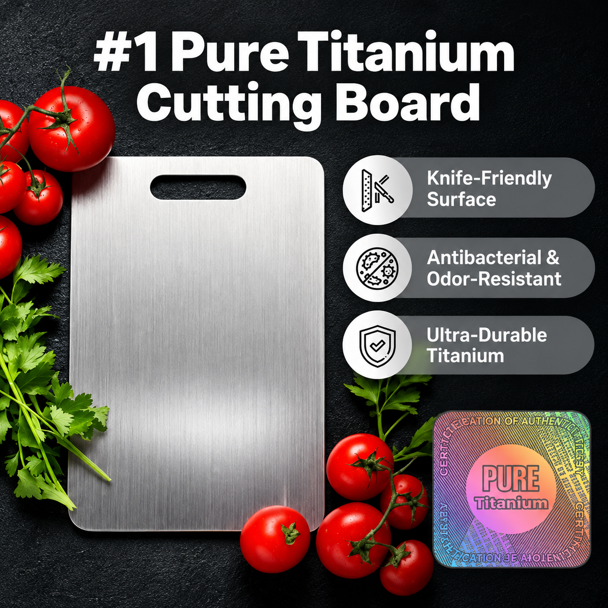 Katori titanium cutting board with fresh food